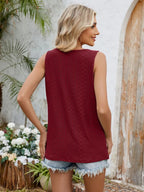 Eyelet Cutout Round Neck Tank (31)