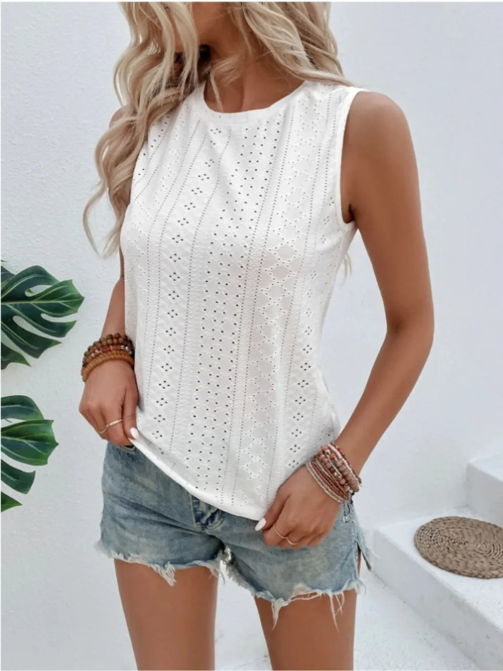 Eyelet Round Neck Tank (10)