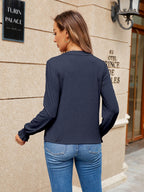 Pleated Notched Neck Flounce Sleeve Blouse (14)