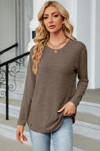 Decorative Button Round Neck T-shirt (7)