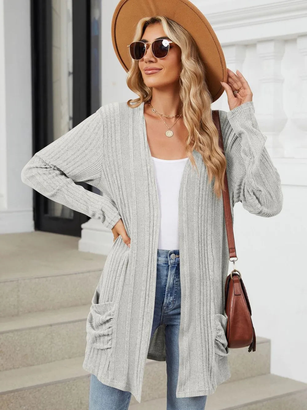 Pocketed Open Front Long Sleeve Cardigan (21)