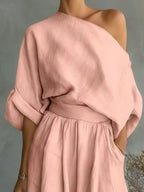 Full Size One Shoulder Top Wide Leg Pants Set Plus (14)