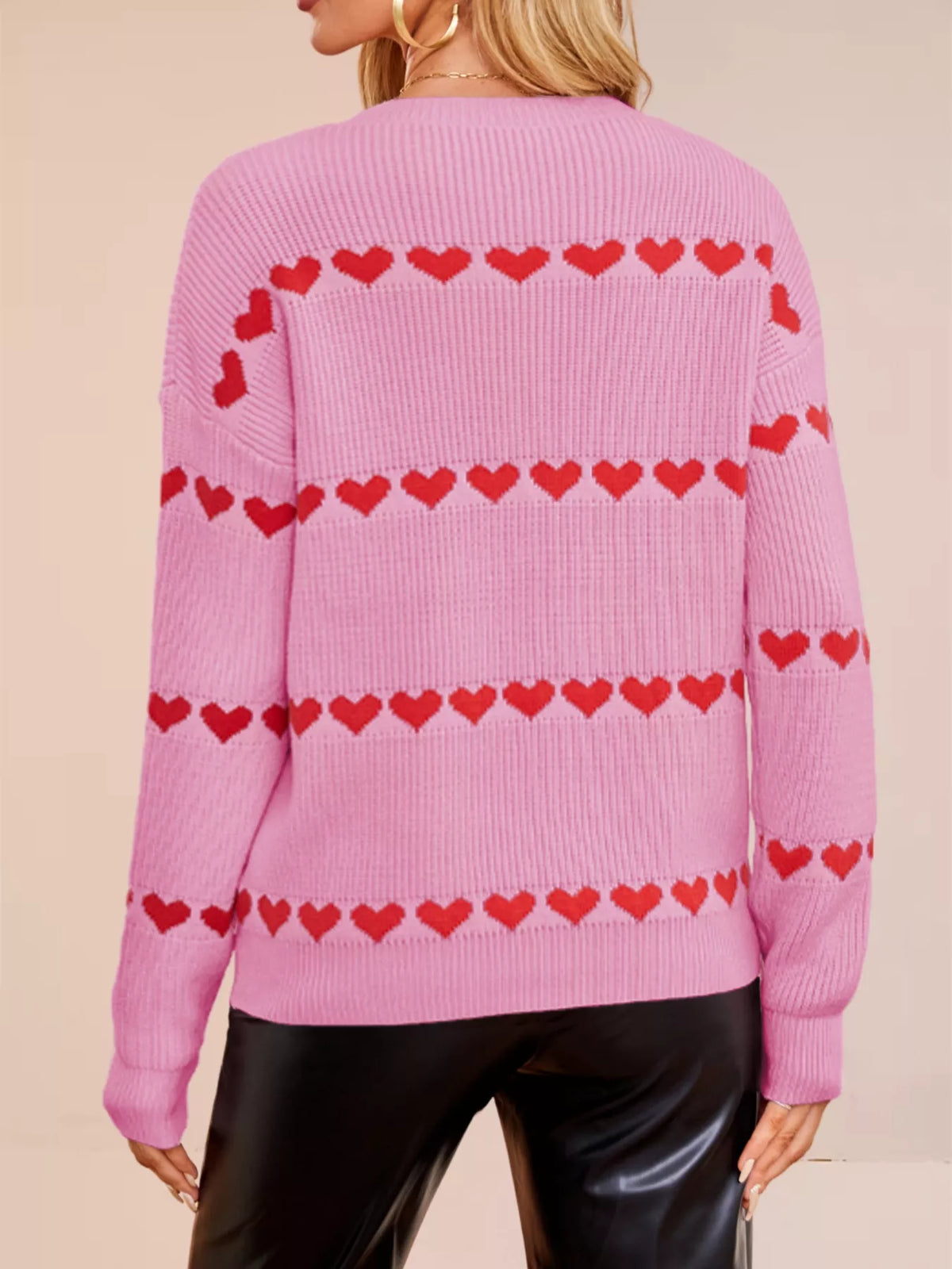 Heart Pattern Dropped Shoulder Sweater (8)