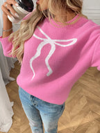Bow Round Neck Long Sleeve Sweater (7)