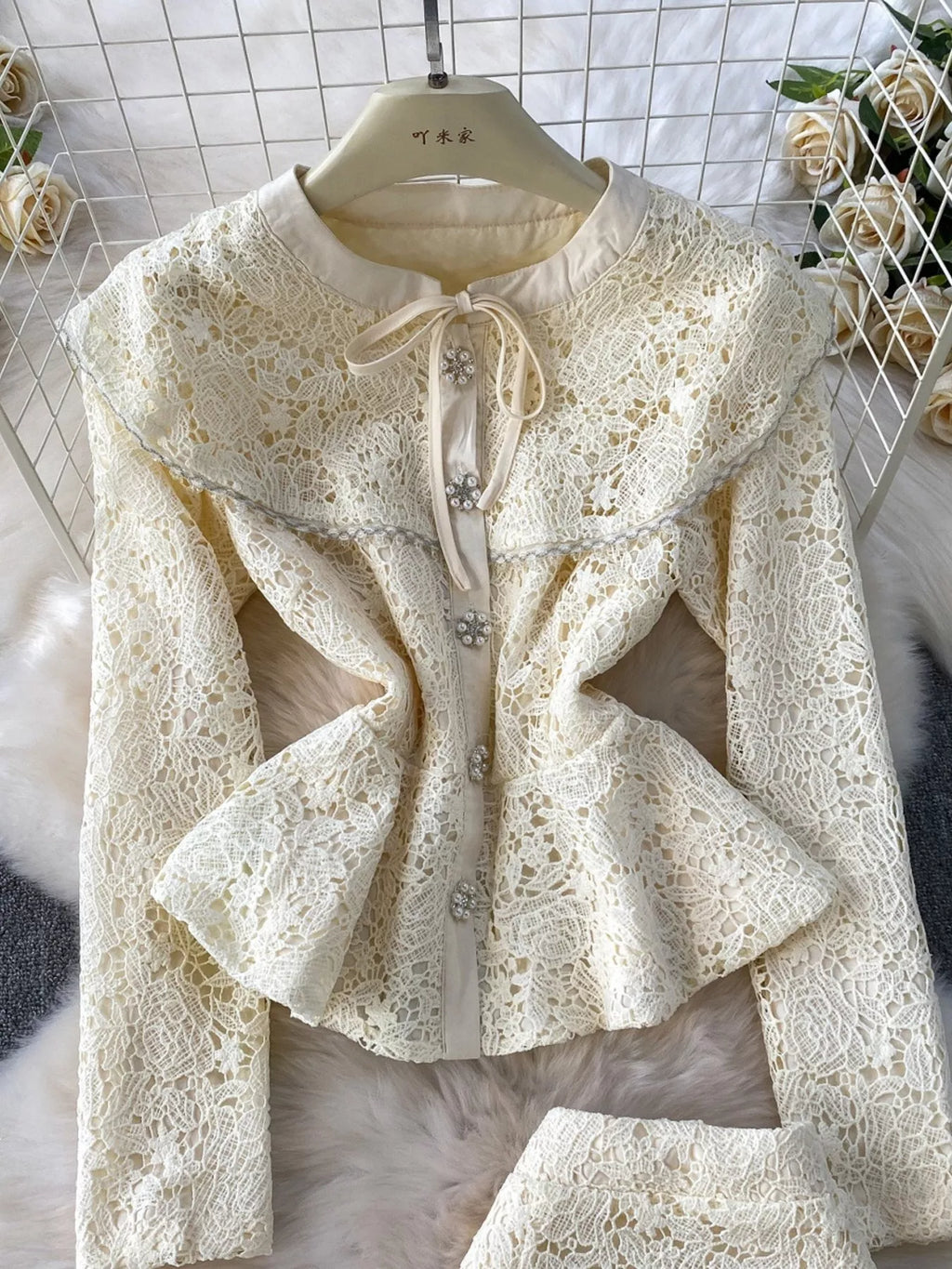 Lace Button Up Top Skirt Set (14)