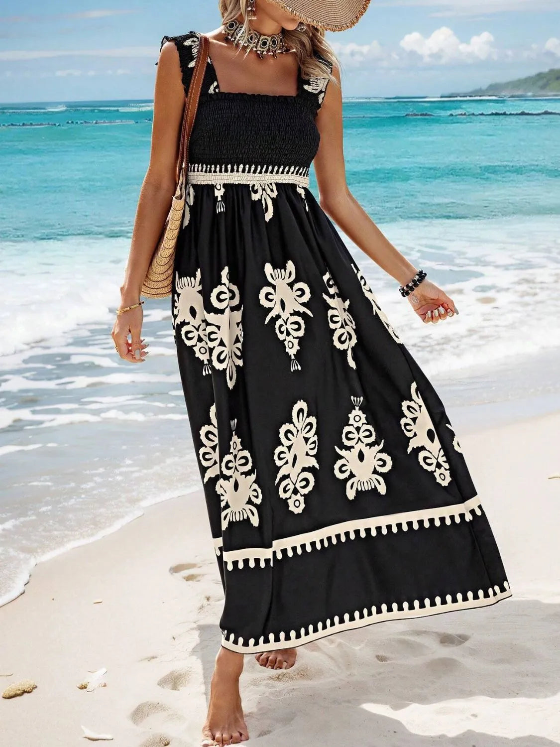 Smocked Printed Wide Strap Maxi Dress (4)