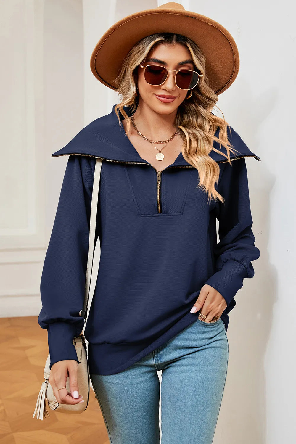 Half Zip Lantern Sleeve Sweatshirt (11)