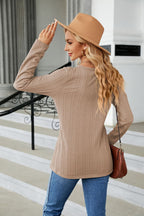 Cable-knit Long Sleeve V-neck T-shirt (21)