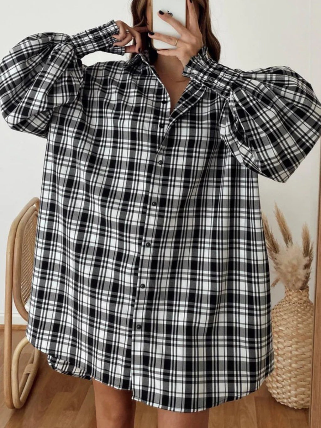 Plaid Lantern Sleeve Shirt (14)