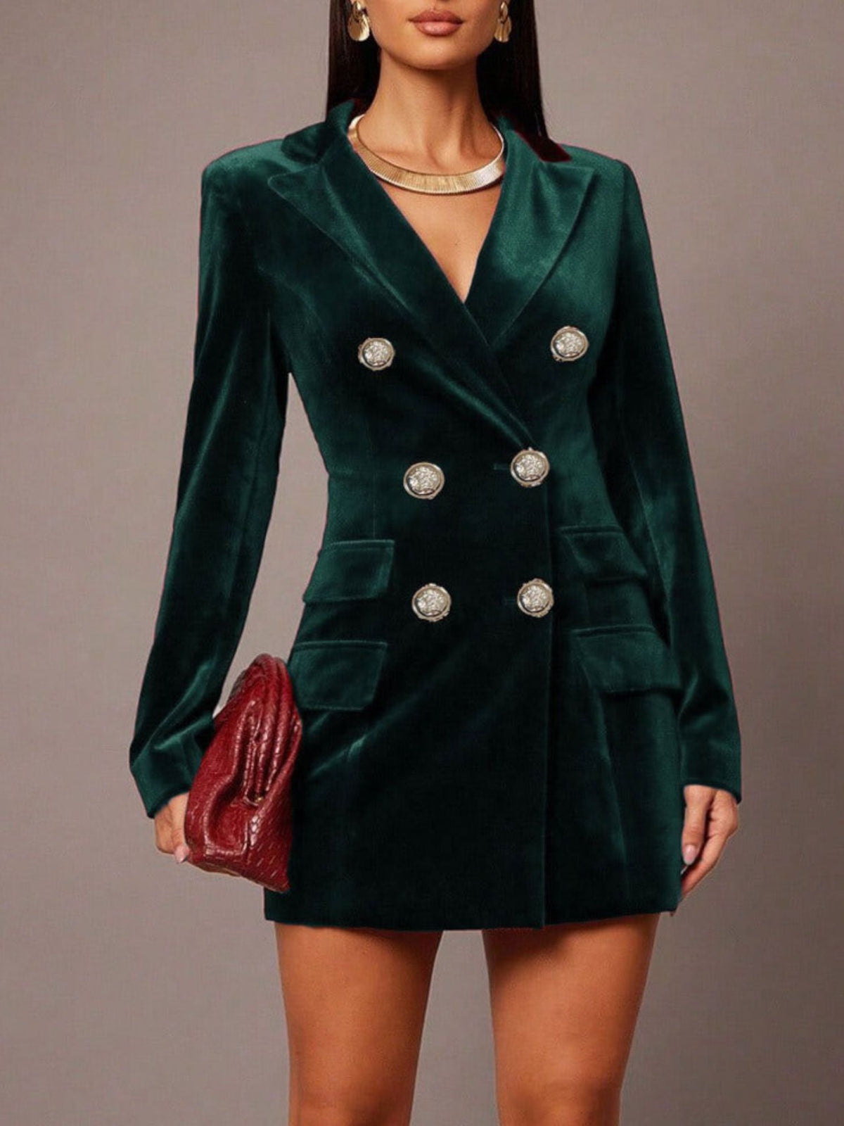 Velvet Double-breasted Blazer Dress (7)