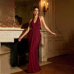 Halter-neck V-neck Backless Pleated Dress photo 3