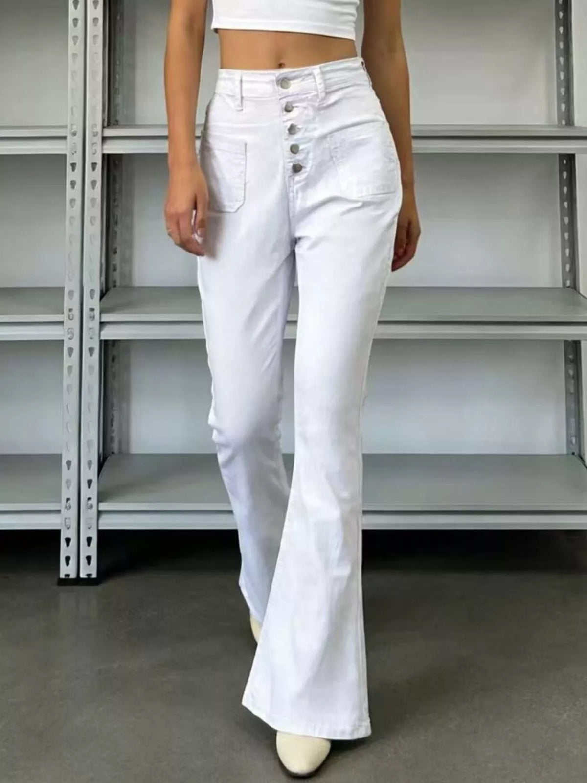 Full Size High-waisted Button-fly Flare Jeans Plus