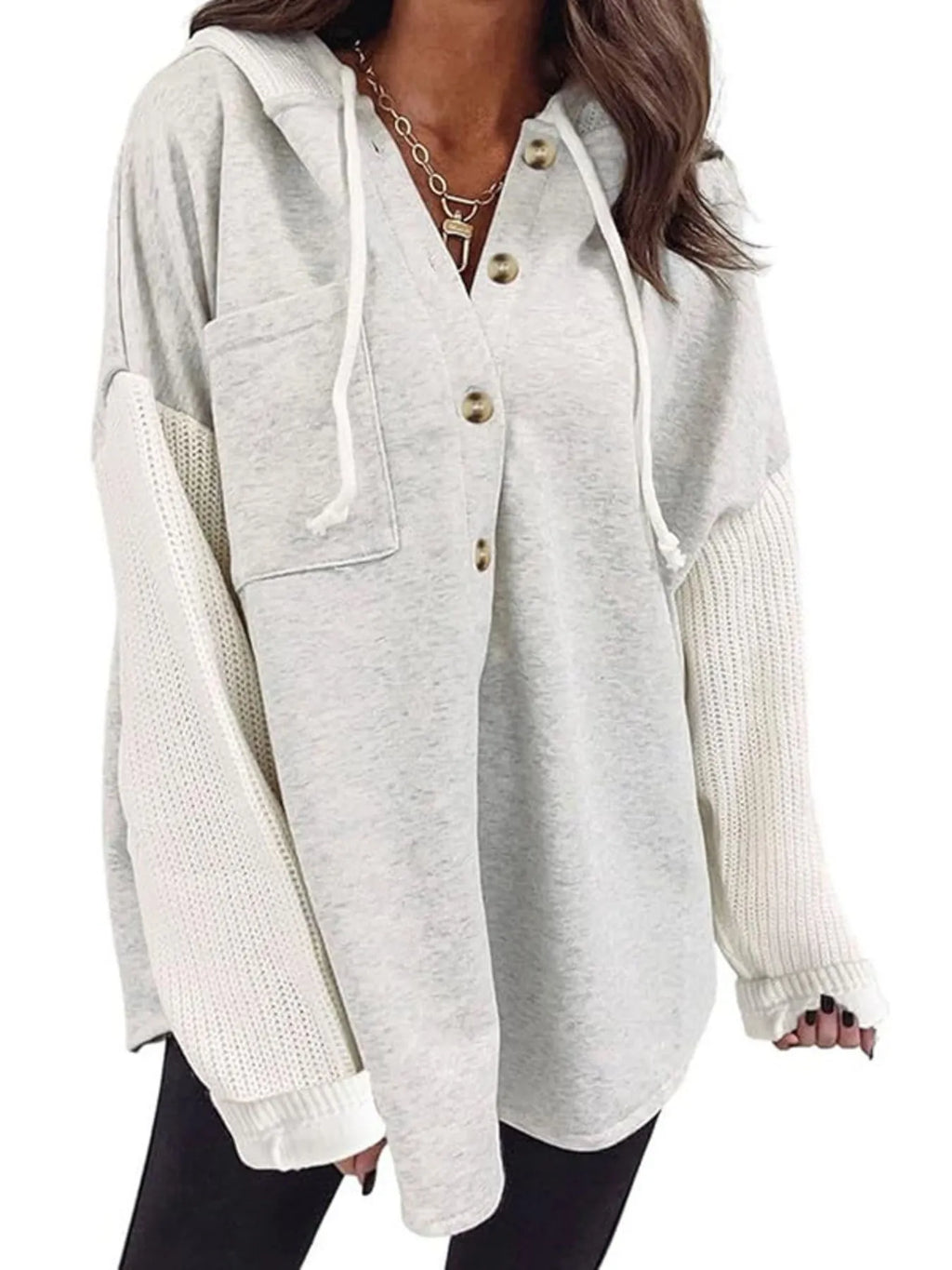 Drawstring Button Front Hoodie (2)