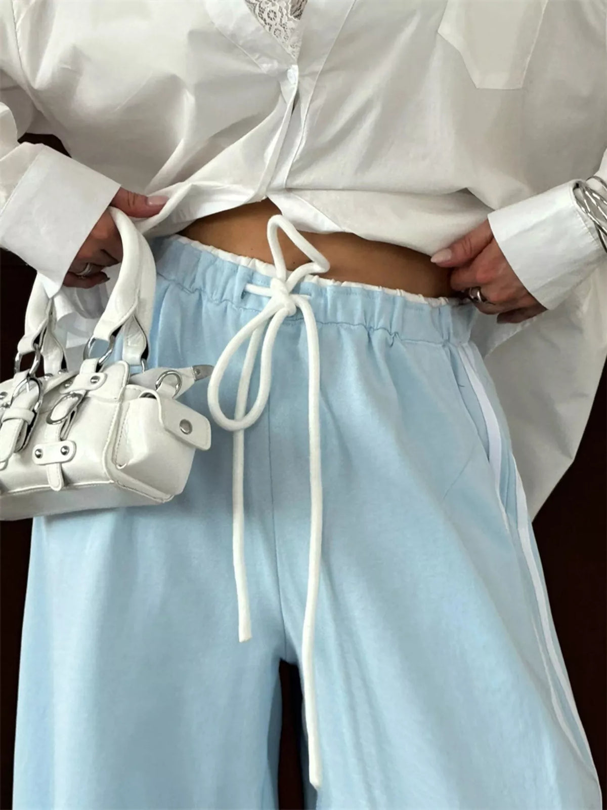 Side Stripes High-waisted Wide-leg Sweatpants (15)
