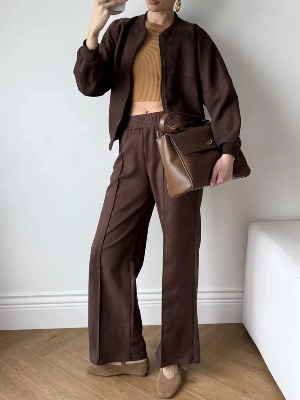 Zip Up Sweatshirt Wide-leg Pants Set (8)