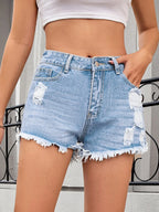 Distressed Raw Hem Denim Shorts (3)