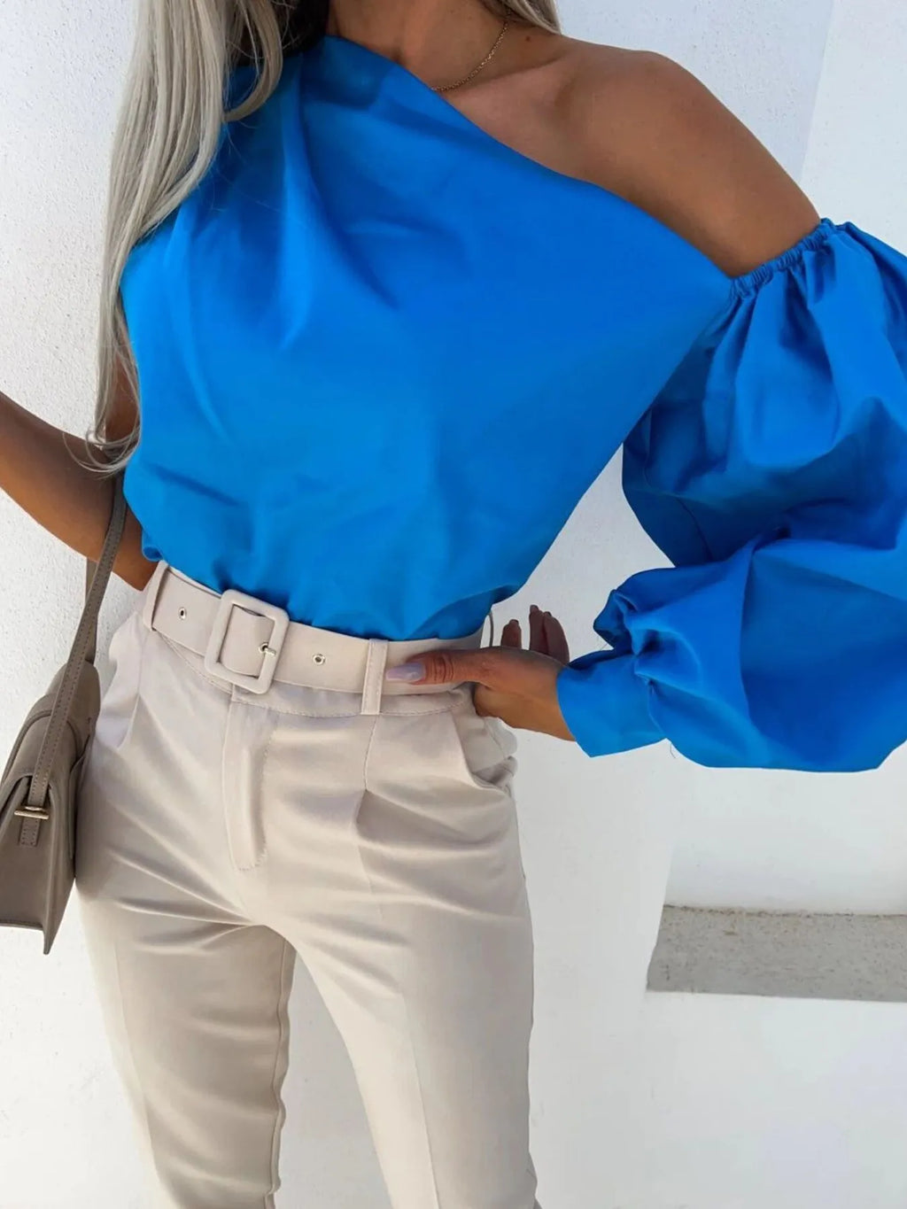 One Shoulder Puff Sleeve Blouse (10)