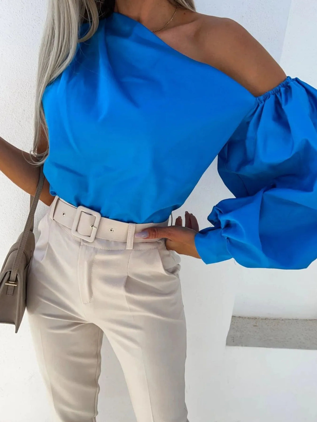One Shoulder Puff Sleeve Blouse (10)