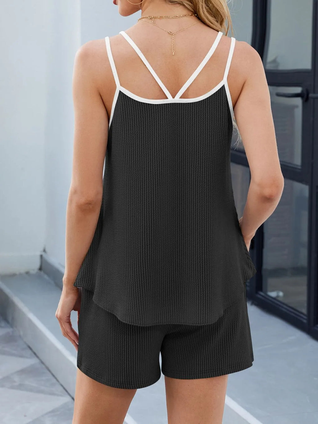 Double Spaghetti Strap Cami Shorts Set (26)
