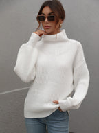 High Neck Balloon Sleeve Rib-knit Pullover Sweater (6)