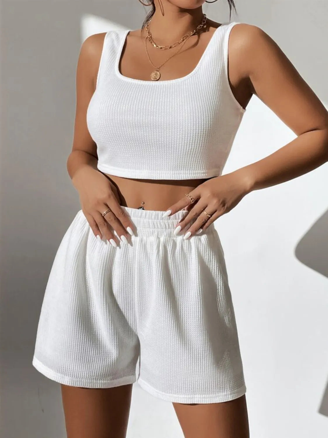 Full Size Wide Strap Tank Shorts Set Plus (13)