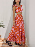 Crop Top Tiered Maxi Skirt Set