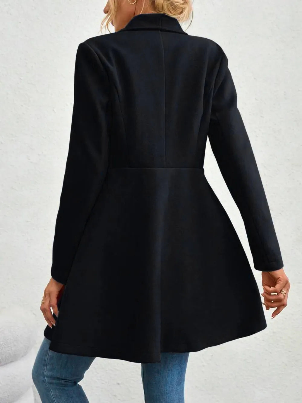 Collared Neck Button Up Long Sleeve Coat (9)