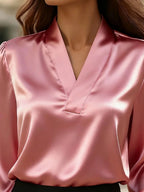 Satin V-neck Long Sleeve Blouse (2)
