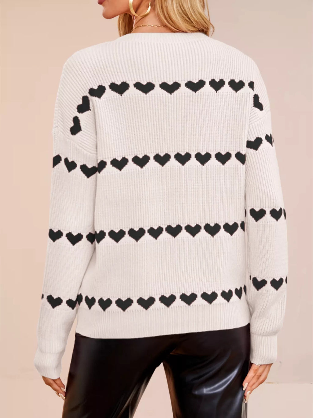 Heart Pattern Dropped Shoulder Sweater (12)