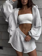 Oversized Zip-up Hoodie Shorts Set (7)