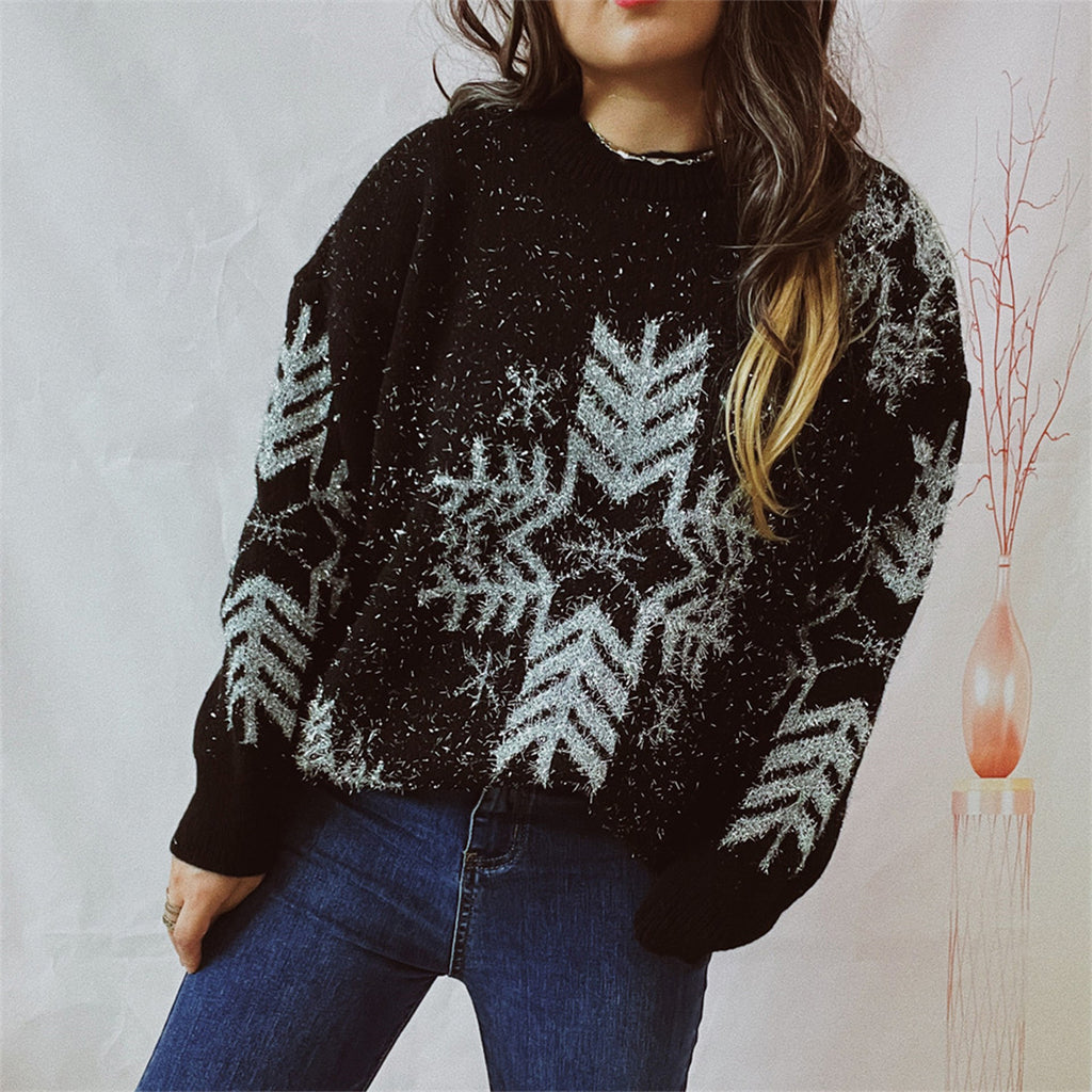 Snowflake Pattern Long Sleeve Sweater (11)