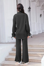 Drawstring Flounce Sleeve Shirt Pants Set (9)