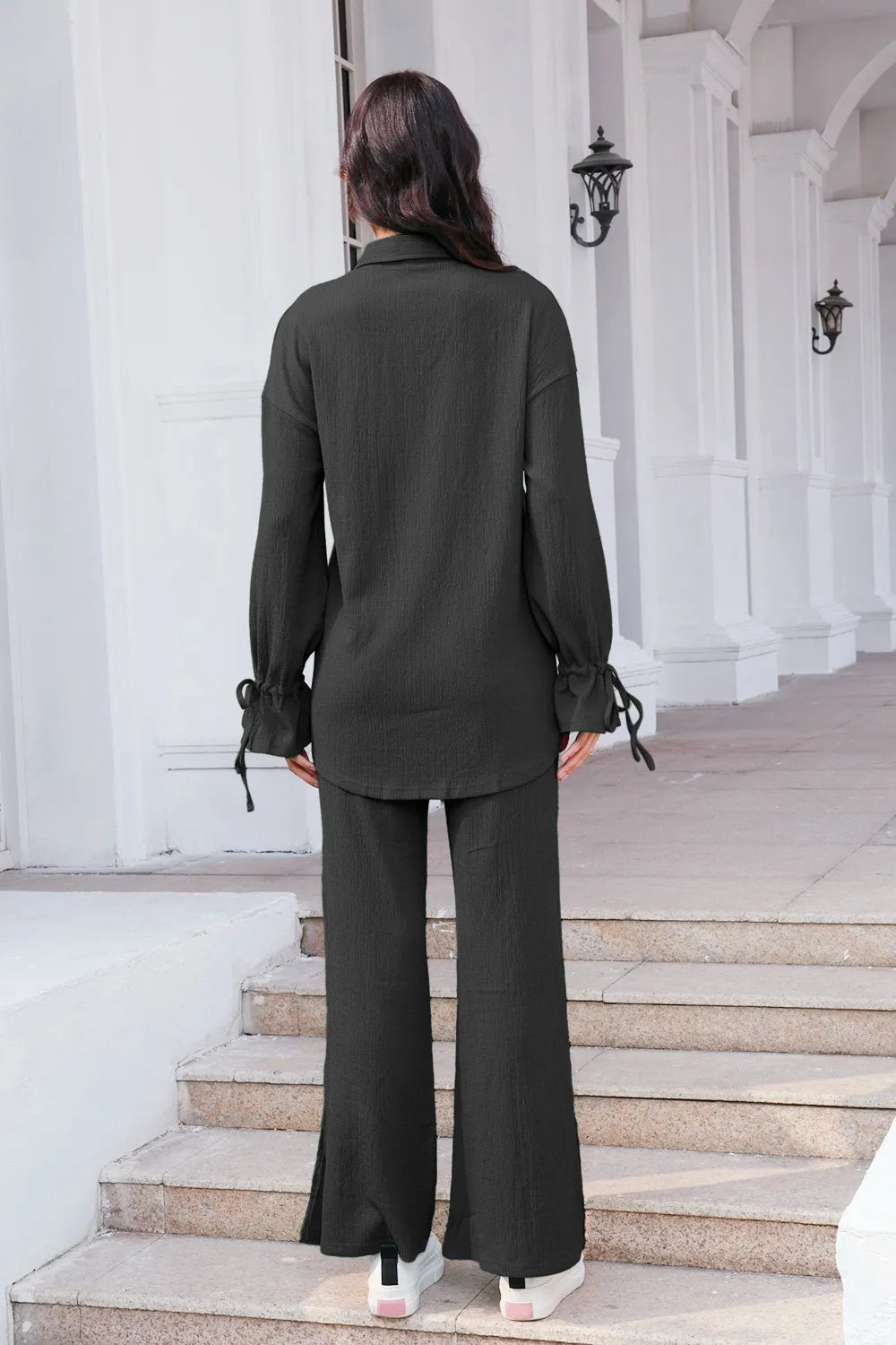 Drawstring Flounce Sleeve Shirt Pants Set (9)
