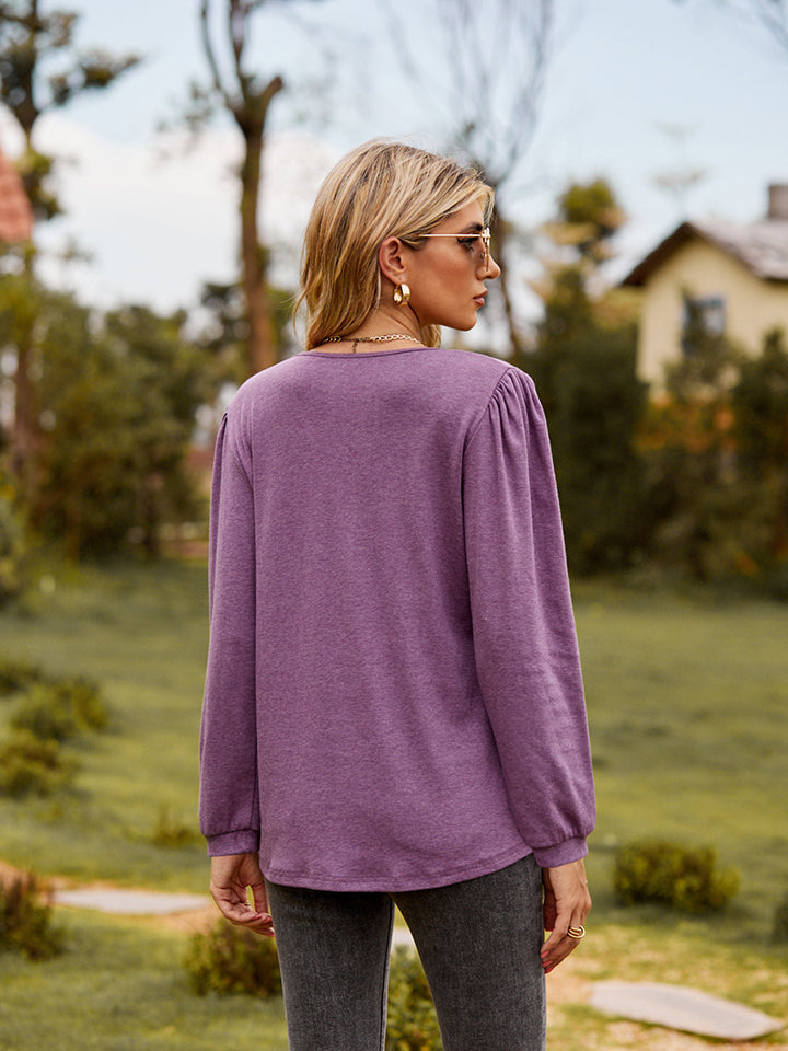 Puff Sleeve Ruffle Trim Blouse (2)