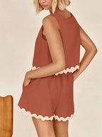 Contrast Trim Round Neck Top Shorts Set (20)
