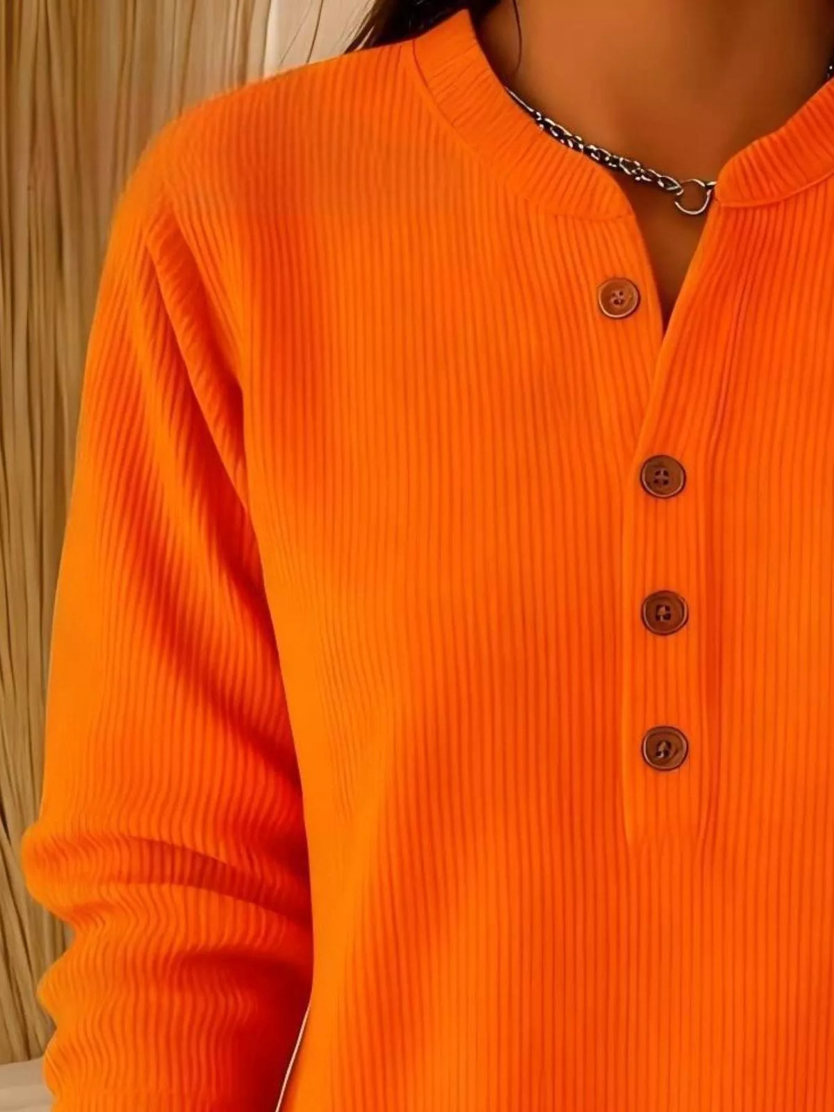 Full Size Ribbed Half Button Henley Top Plus (18)