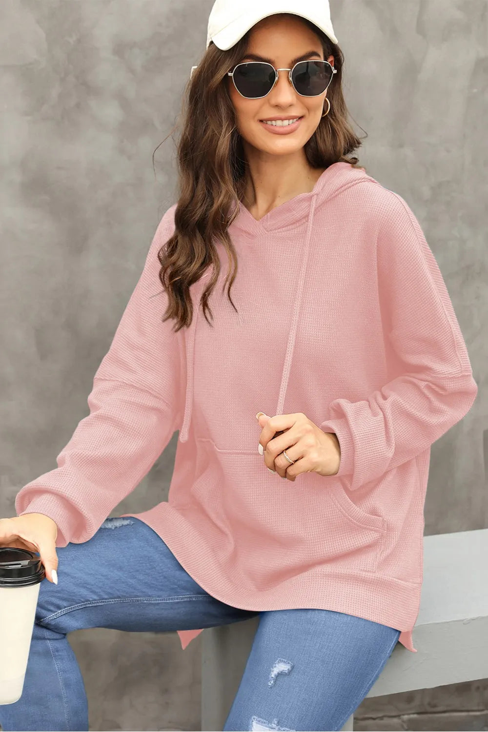 Waffle-knit Long Sleeve Hoodie (15)