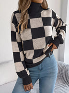 Checkered Turtleneck Long Sleeve Sweater (8)