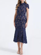 Floral Lace Short Sleeve Midi Dress (7)