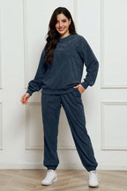 Corduroy Round Neck Sweatshirt Sweatpants Set