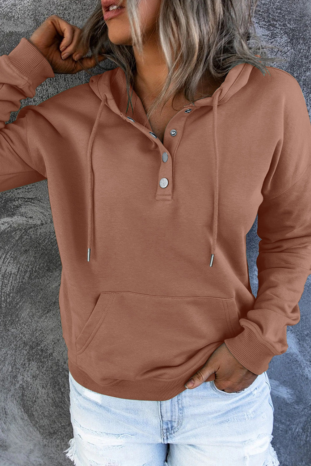 Dropped Shoulder Long Sleeve Hoodie Pocket (23)
