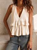 Ruffled V-neck Sleeveless Top