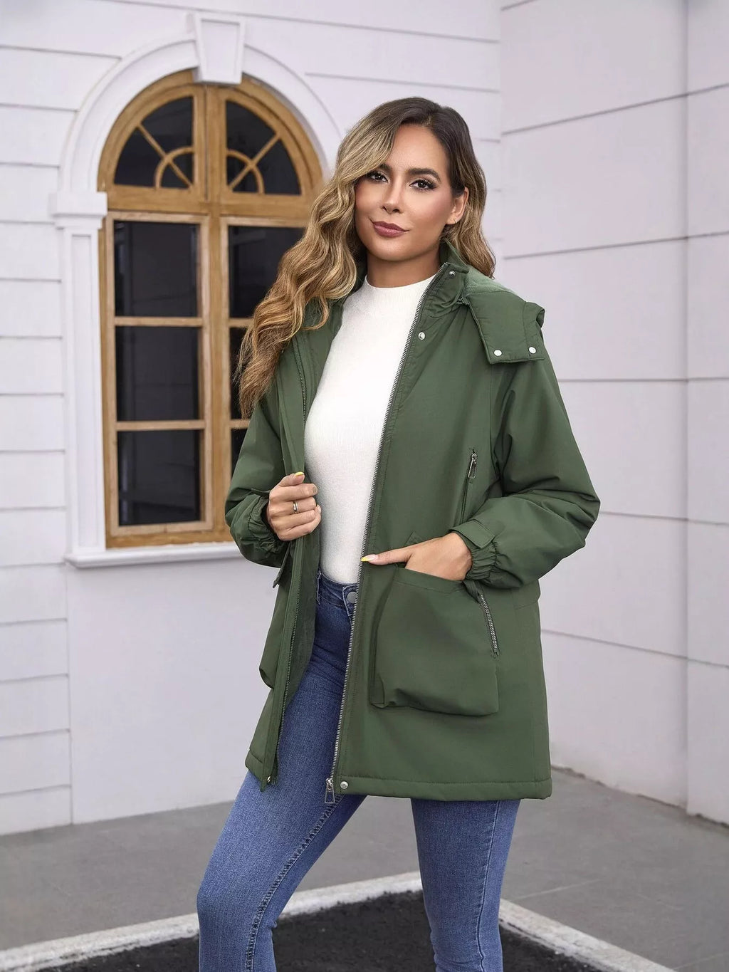 Full Size Zip Up Hooded Parka Outerwear Plus (4)