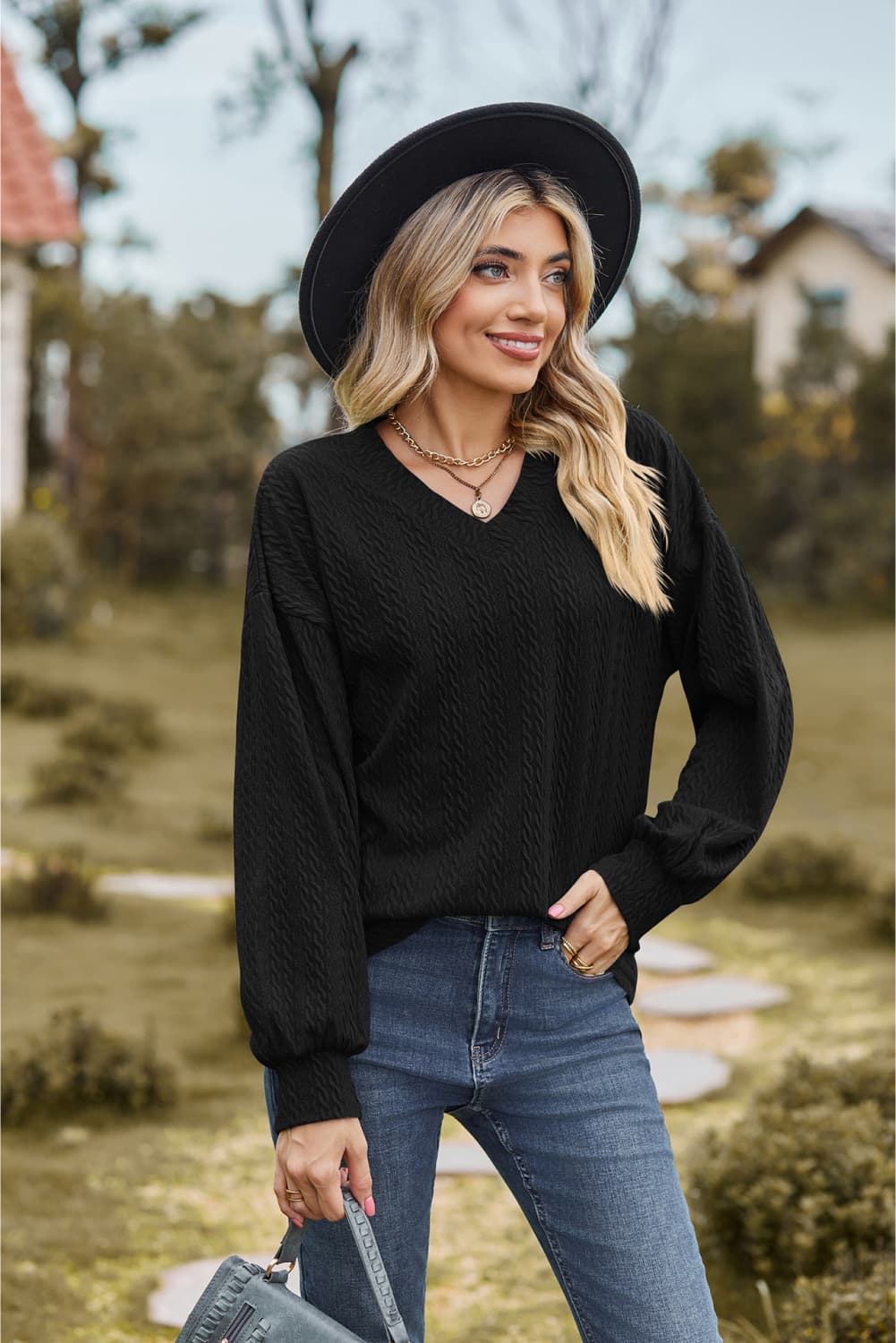 V-neck Dropped Shoulder Blouse (11)