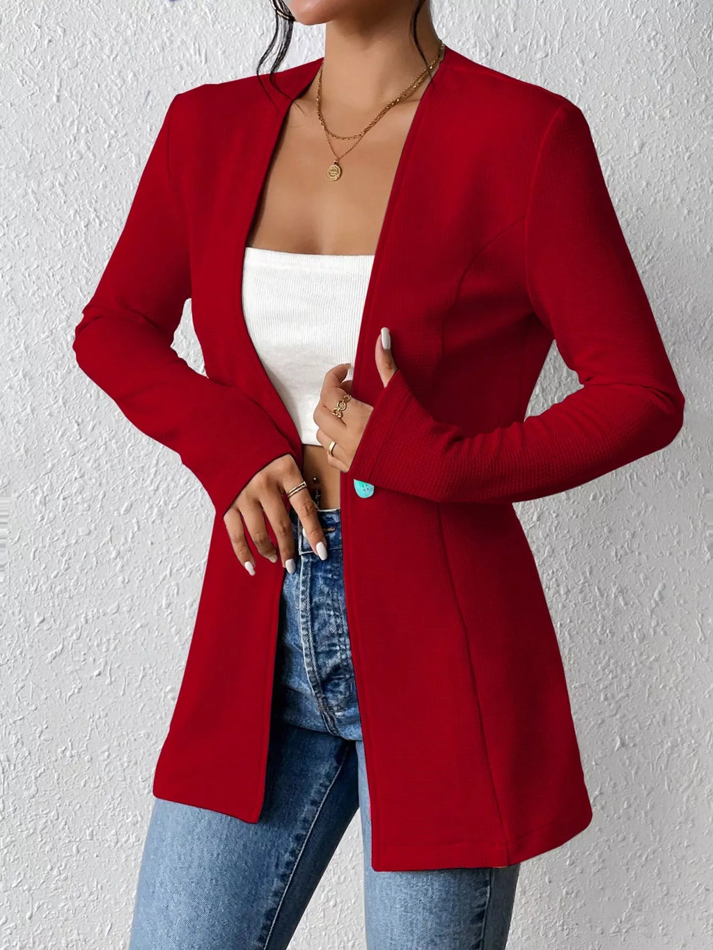 One Button Long Sleeve Blazer (19)