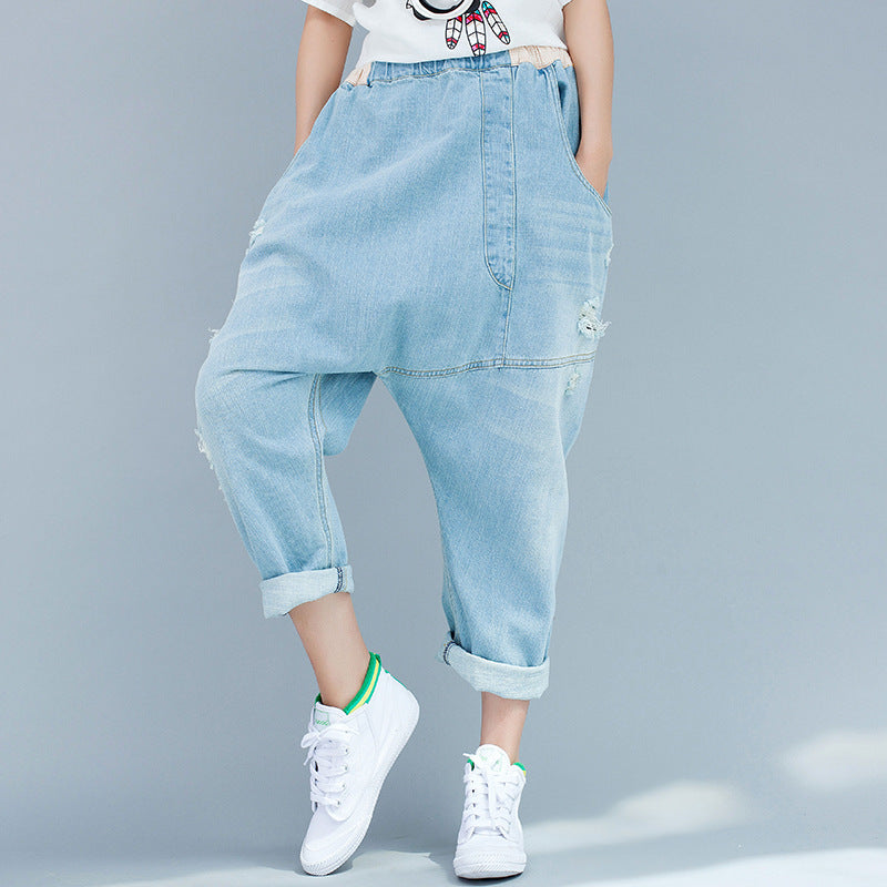 Baggy Pants Big Crotch Loose Hole Irregularly Slimming photo 4