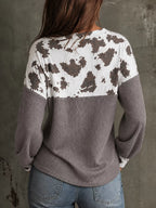 Cow Print Block Waffle Knit Blouse (10)
