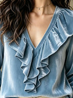 Ruffled V-neck Long Sleeve Blouse (8)