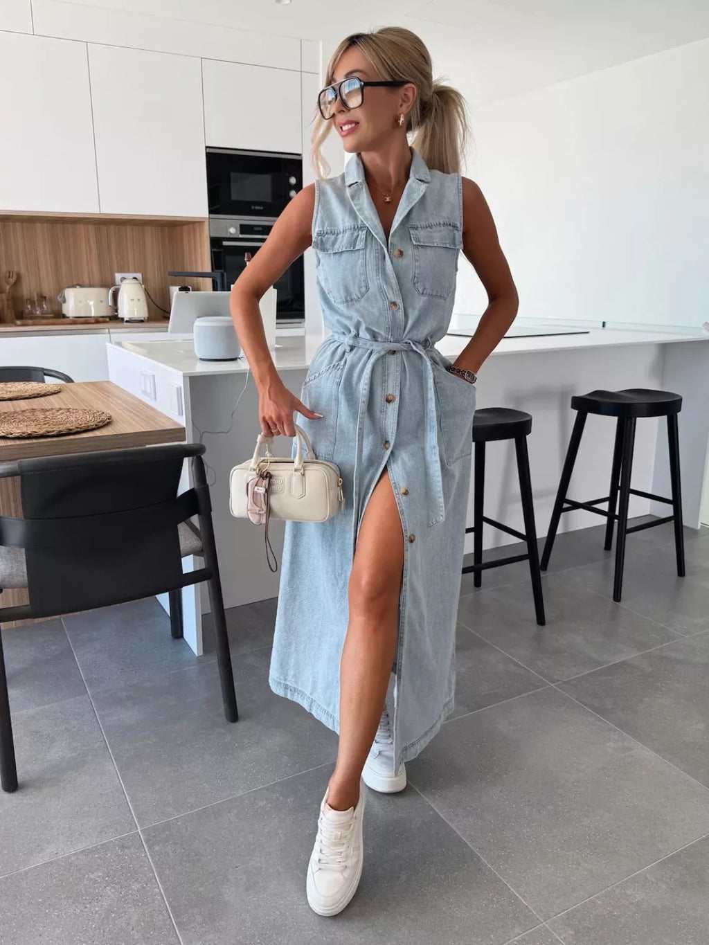 Button Front Sleeveless Denim Dress (14)