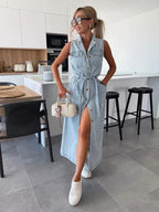 Button Front Sleeveless Denim Dress (14)